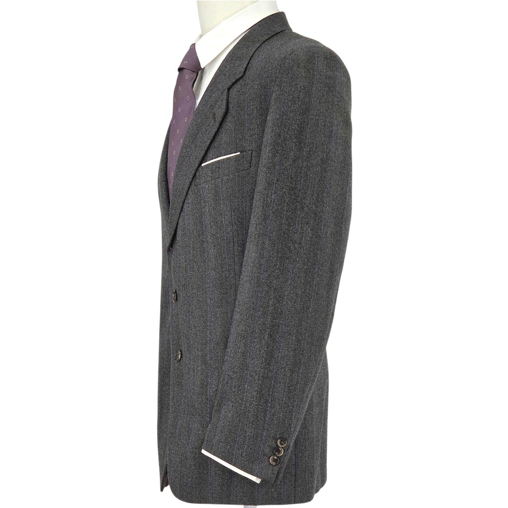 Montebello Italian Wool Blazer Men 42R Gray Blue Pinstripe Quite Luxury - Picture 2 of 16